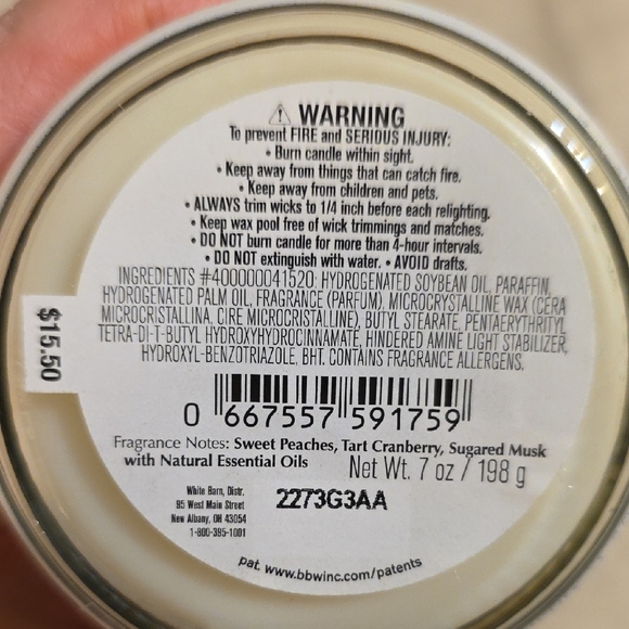 White Barn Snowy Peach Berry Candle - White Jar with Orange Label - Picture 3 of 4